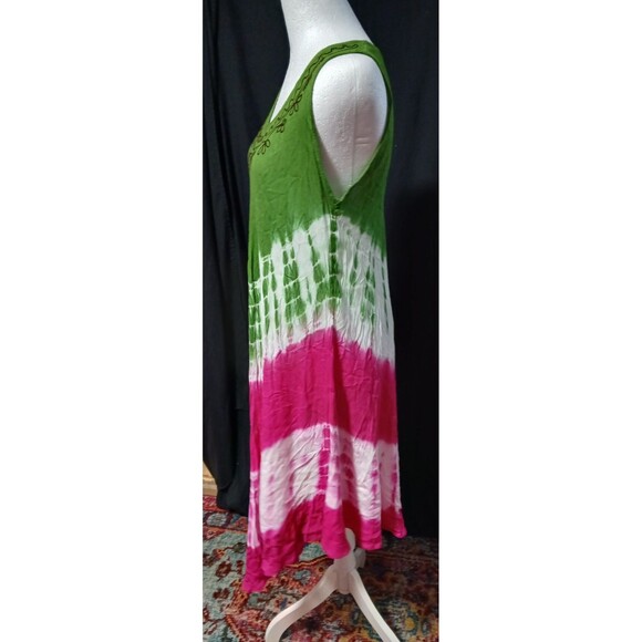 Emily Stacy Boho Sleeveless Umbrella Sundress Tie Dye Embroidered Neck S/M - Picture 4 of 10